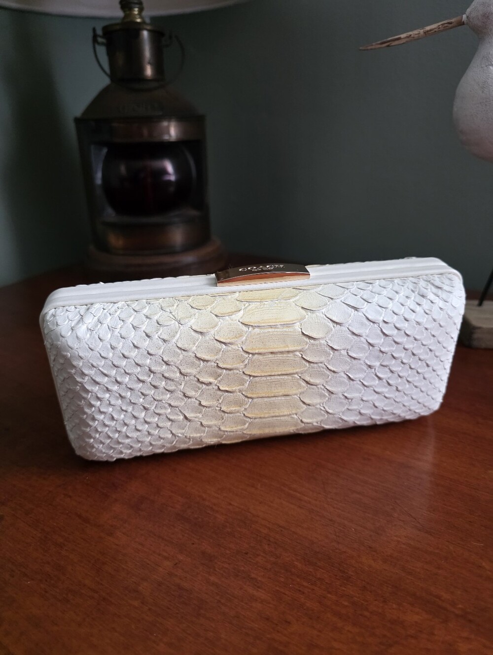 Coach 51550 Madison Pinnacle Minaudiere Ivory Python Embossed Leather Clutch - Picture 15 of 16